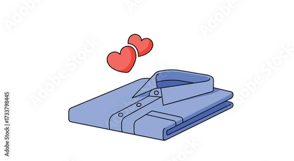 Fototapeta A neatly folded blue button-down shirt with two red hearts floating above.