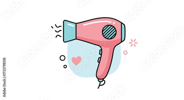Fototapeta A cute pink hairdryer with bubbles and a heart symbol indicating a gentle drying experience.