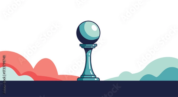 Fototapeta A solitary pixel art chess piece stands tall against a backdrop of abstract colorful clouds.