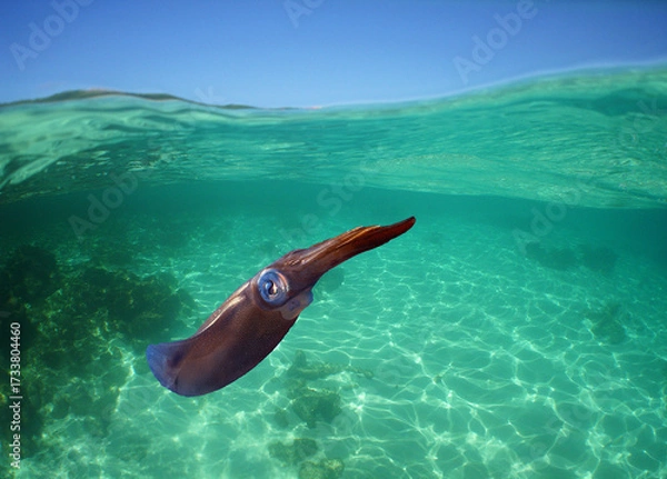 Fototapeta Caribbean Reef Squid in Shallow Clear Waters