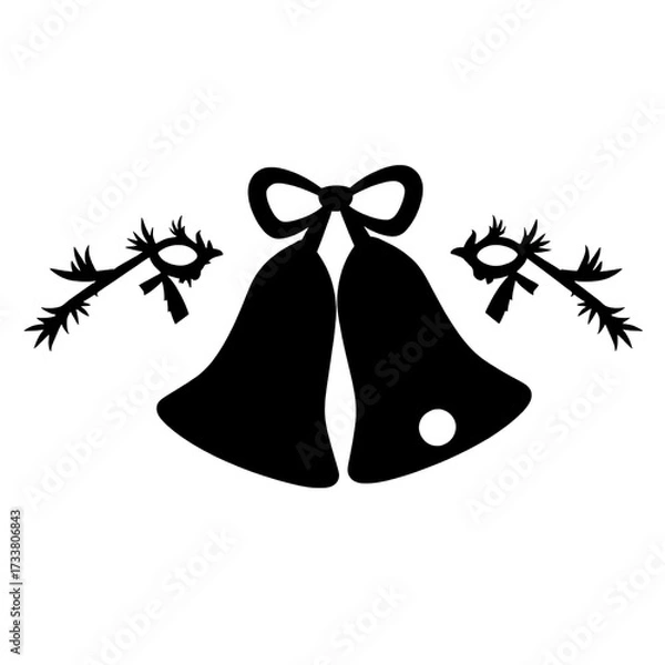 Obraz black silhouette of wedding bells with mistletoe on white background