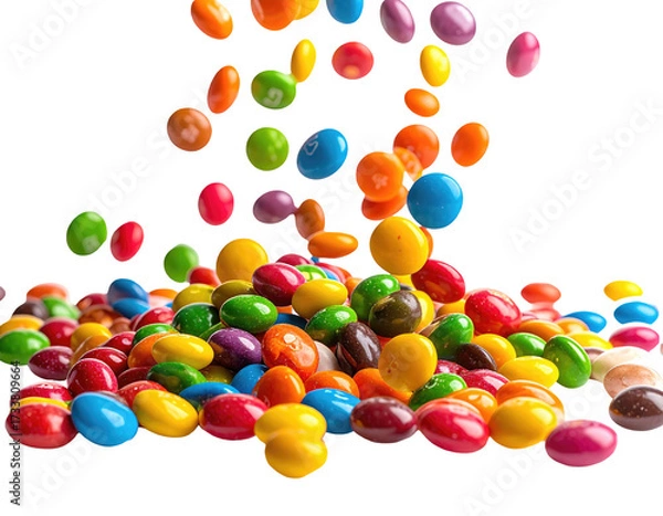 Obraz Close-up of colorful candy pouring onto a pile against a black background