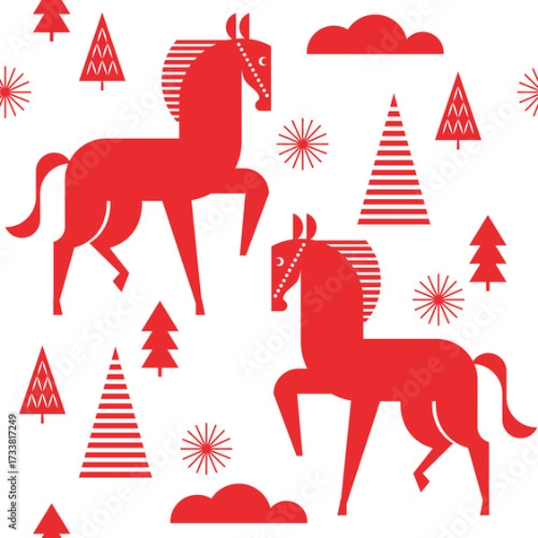 Obraz Seamless pattern with red horses