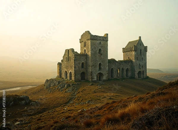 Obraz Ancient Scottish Abbey Ruins on a Golden Misty Hill