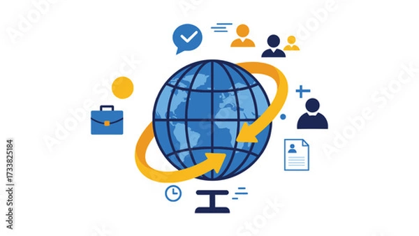 Fototapeta Globe with arrows representing global mobility and international workforce strategy