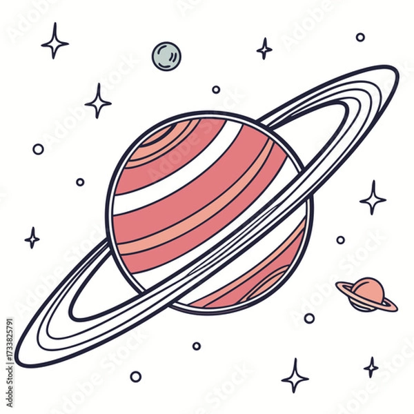 Fototapeta Whimsical Space Scene with Ringed Planet and Stars