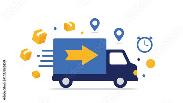 Fototapeta Delivery truck with package icons symbolizing logistics and fast distribution