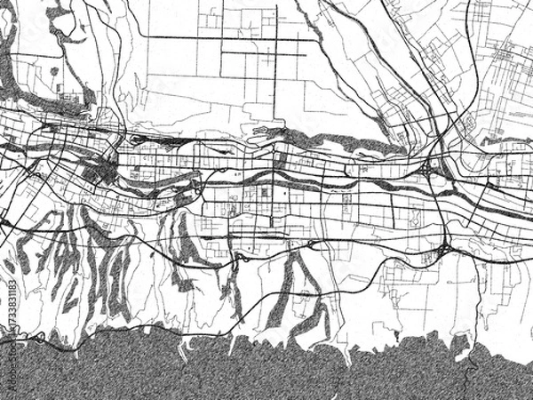 Fototapeta Monochrome hand-drawn map of Baoji, China, ideal for decorative and editorial use.