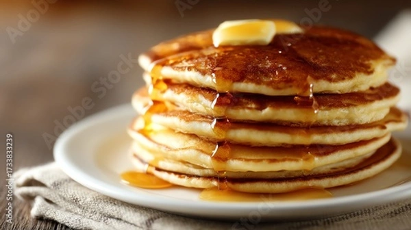 Obraz Comfort food breakfast spread with pancakes and syrup