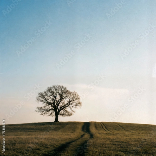 Obraz Lone Tree on a Golden Hill at Dusk