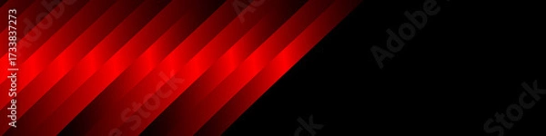 Fototapeta Panoramic banner. Diagonal red gradient stripes on black background. Bright glowing bars partially cover the banner, creating a bold dynamic abstract design.	
