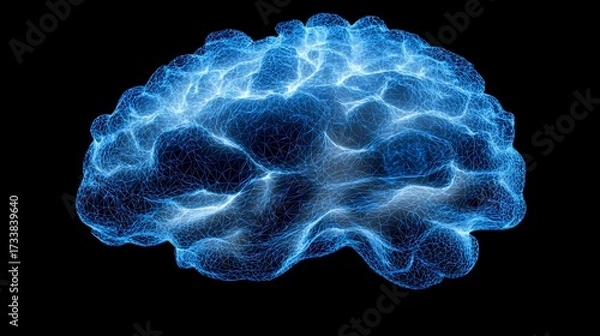 Obraz Glowing blue wireframe human brain model