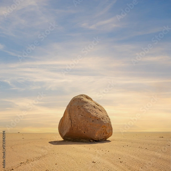 Obraz Isolated Desert Boulder Under a Dramatic Sunset Sky