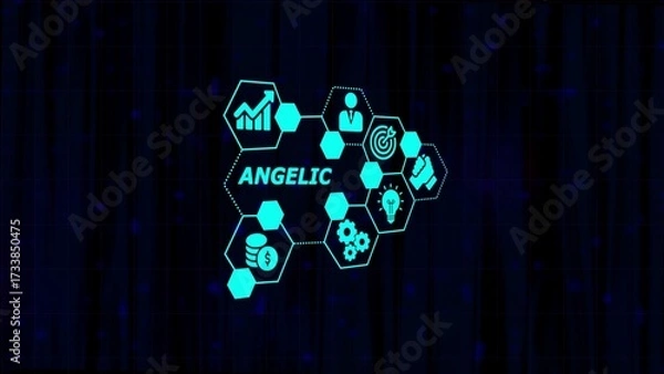 Obraz Digital Network of Business Icons and the word ANGELIC on a dark blue background connection technology