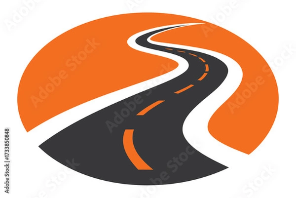 Obraz Winding Road with Orange Dashes Within a Circular Orange Background Design Element