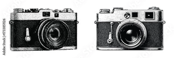 Obraz Creative style halftone camera vector set, Vintage and retro photography camera logo and icon