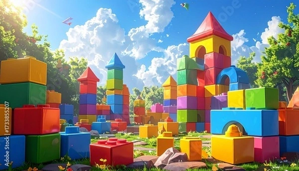 Fototapeta Realistic Colorful Building Blocks for Kids Learning and Creativity