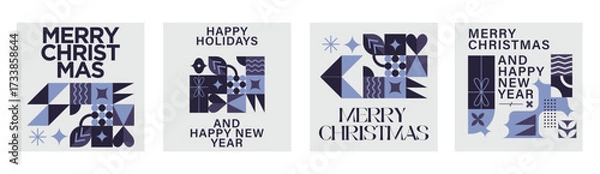 Fototapeta Merry Christmas And Happy New Year Vibrant Abstract Minimalist Geometric Poster Design Collection