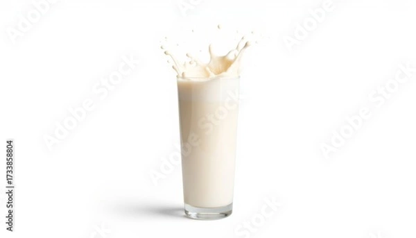 Obraz Splashing milk in a glass on a white background  