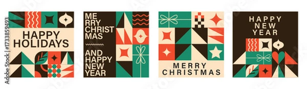 Fototapeta Merry Christmas And Happy New Year Vibrant Abstract Minimalist Geometric Poster Design Collection