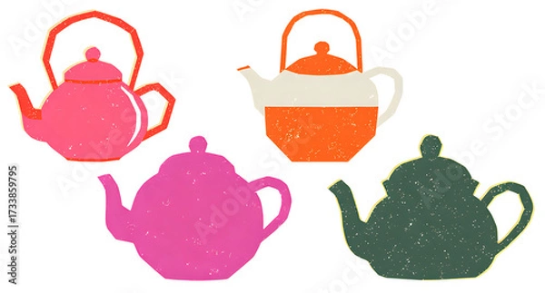 Obraz ティーポットのイラスト、リソグラフ風