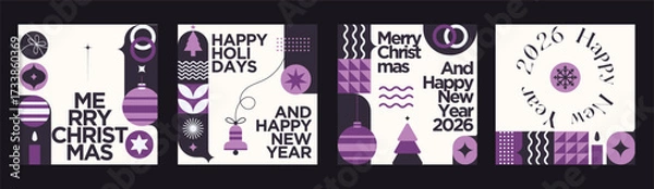 Fototapeta Merry Christmas And Happy New Year Vibrant Abstract Minimalist Geometric Poster Design Collection