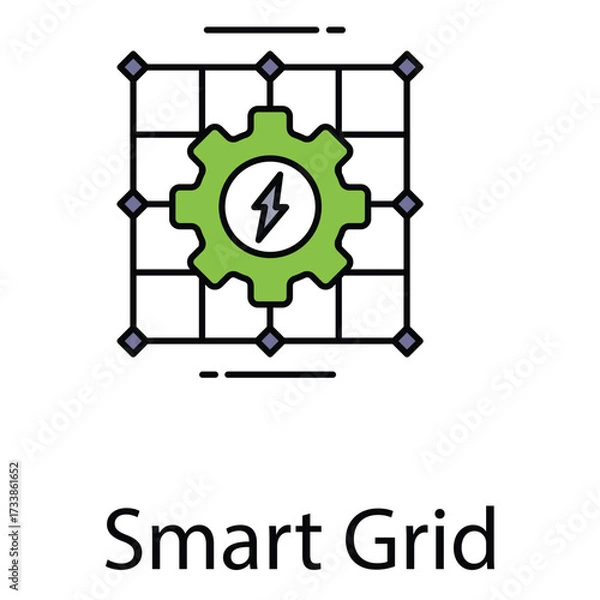 Fototapeta Smart Grid Vector Icon Representing Digital Electricity Network and Sustainable Power