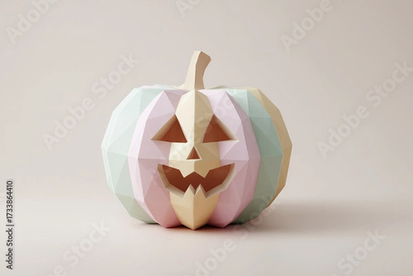 Fototapeta Pastel Polygons: Geometric pumpkin with pastel colors, a playful take on autumn traditions and modern design. Halloween decor in pastel.