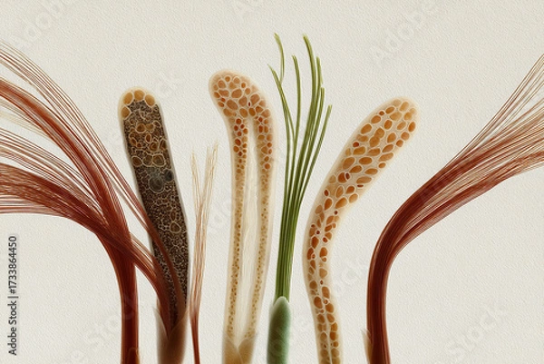 Fototapeta Abstract botanical study featuring organic shapes, textures and colors in a visually arresting and delicate composition.