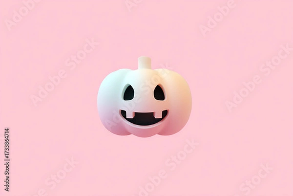 Fototapeta Minimalist Halloween: A sleek, white pumpkin with a friendly grin, floating on a soft pink backdrop. Spooky chic meets modern design.