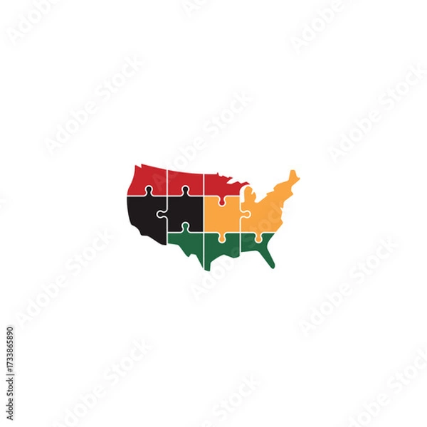 Fototapeta US Map, Pan African Colors, and Puzzle logo or icon design