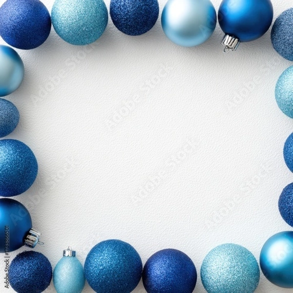 Fototapeta A Festive Arrangement of Blue Ornaments Displaying Different Textures and Shapes Perfect for Holiday Decorations or Seasonal Crafts