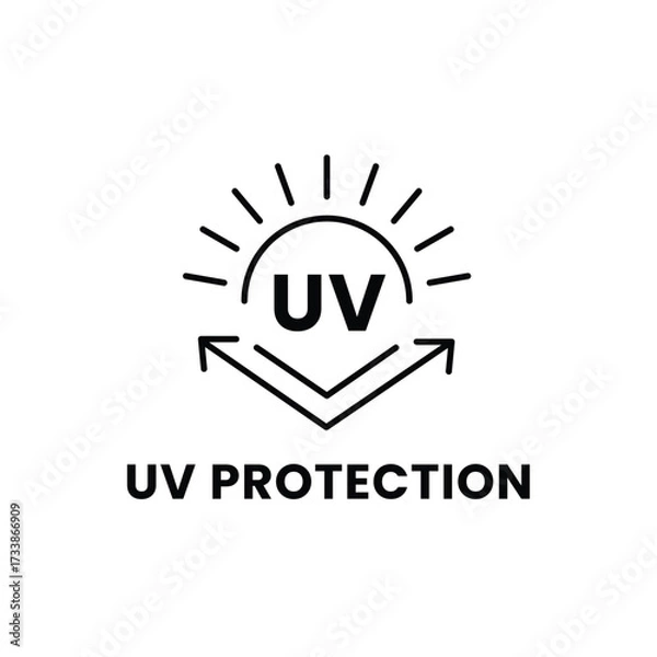 Fototapeta Vector art of uv protection symbol. shield protecting from sun rays line icon. uv protection line icon. vector illustration 