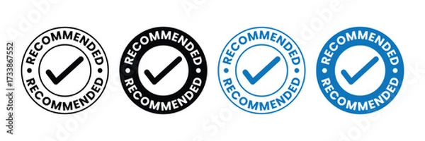 Fototapeta recommended badge for best choice badge. quality product label, sticker, stamp symbol. vector illustration 