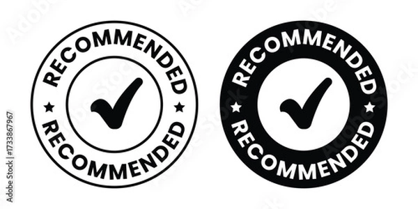 Fototapeta Recommended badge stamp for quality product. recommended badge with check mark symbol. quality product sign, label, sticker, stamp. vector illustration 