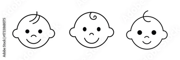 Fototapeta Vector art of set of baby face icon. child head line icon. vector illustration 