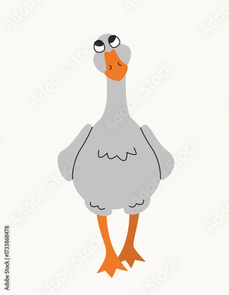 Fototapeta Goose walks in romantic mood. Cute bird in linear flat style.