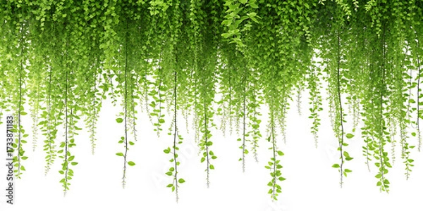 Fototapeta Green Hanging Vines Curtain with Fresh Leaves Isolated on Black Backdrop for Natural Decoration and Design