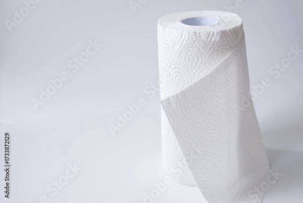 Fototapeta Roll of kitchen paper towel isolated on a white background