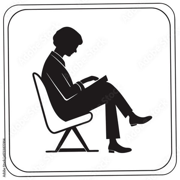 Fototapeta Silhouette of person sitting and reading on a white background