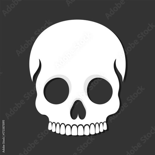 Fototapeta Human skull icon emblem. Skull without a lower jaw on black background. Vector illustration