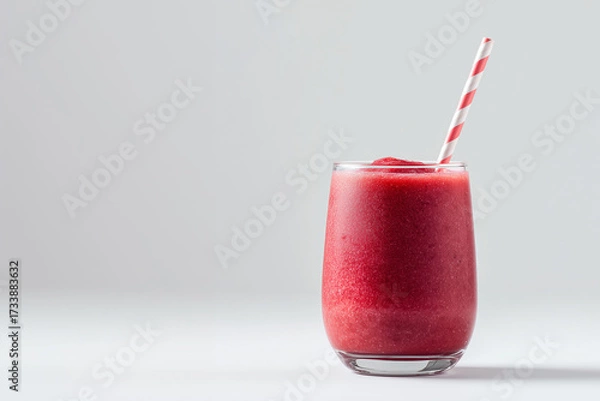 Fototapeta Smoothie in transparent glass with straw, isolated on clean white background