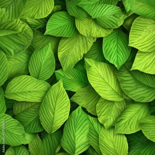 Fototapeta A vibrant image showcasing a textured, layered composition of green leaves