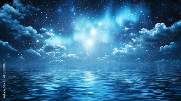 Obraz Night sky over serene water, stars shining, reflected in the calm surface