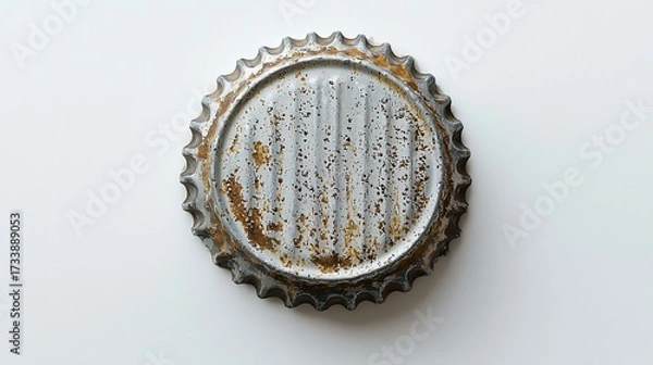 Obraz Rusty metal bottle cap on white background, showing corrosion details