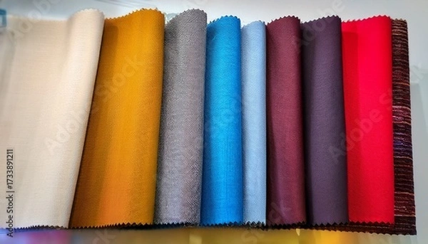 Fototapeta Samples Of Fabrics Of Different Textures And Colors In The Form Of A Catalog For The Selection Of Fabrics For Fabric Blinds Samples Of Blinds Day And Night