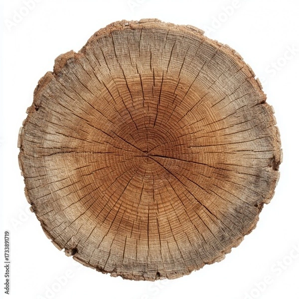 Fototapeta A detailed close-up of a cross-section of a tree trunk, showcasing the intricate details of its growth rings. The natural textures and patterns evoke a sense of age and history