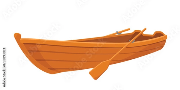 Obraz Wooden paddle boat with oars. Cartoon boat. Isolated on white background