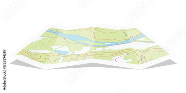 Fototapeta Folded topographic map, isolated on white background