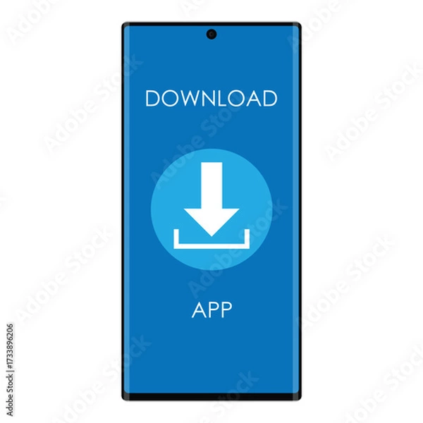 Fototapeta Mobile phone with download button. The loading process on smartphone screen. Software interface background